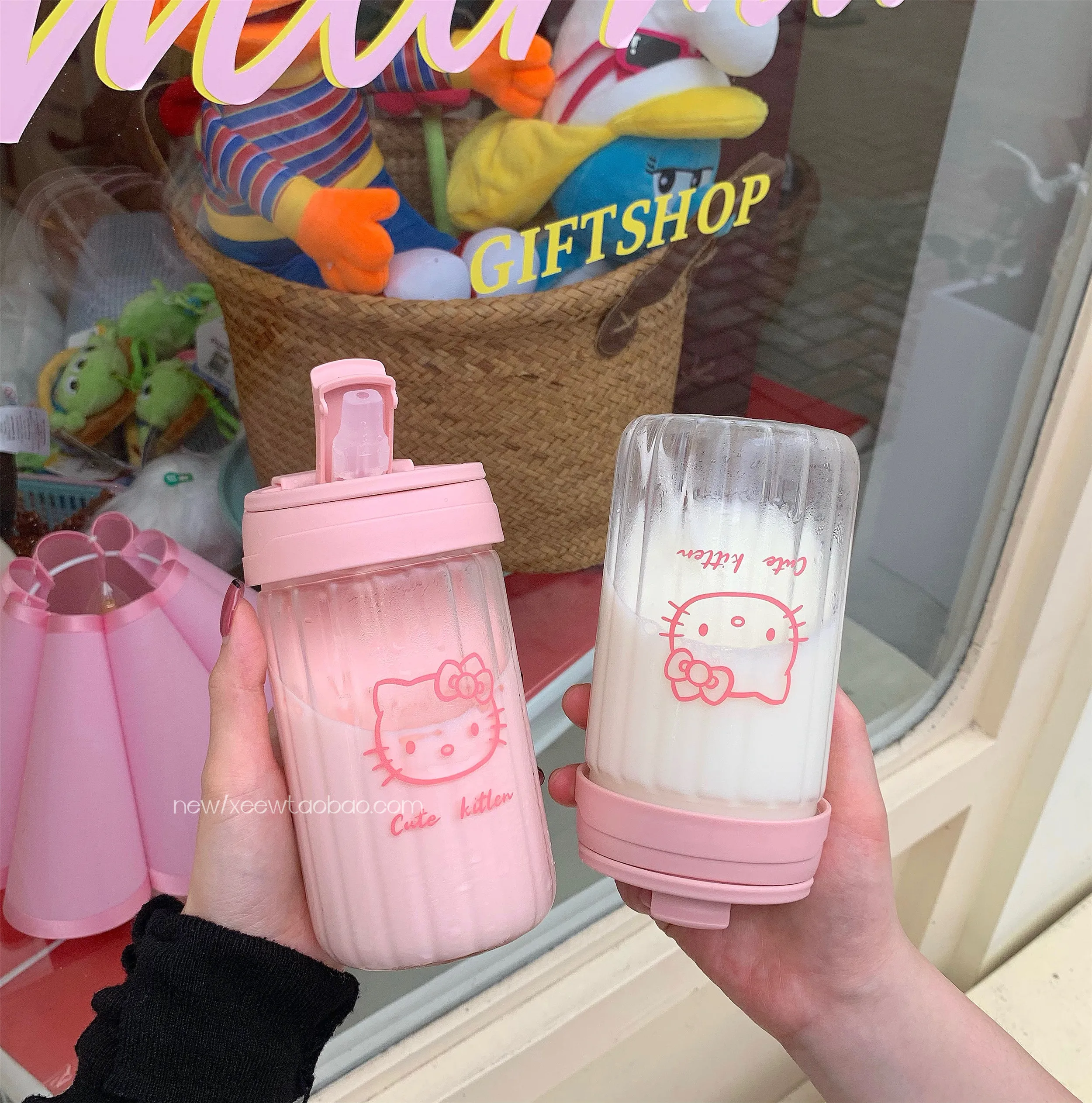 

Женская чашка для питья с милым мультяшным рисунком Kuromi Pachacco, милая стеклянная чашка для воды 500 мл, украшающая изображение кошки КТ