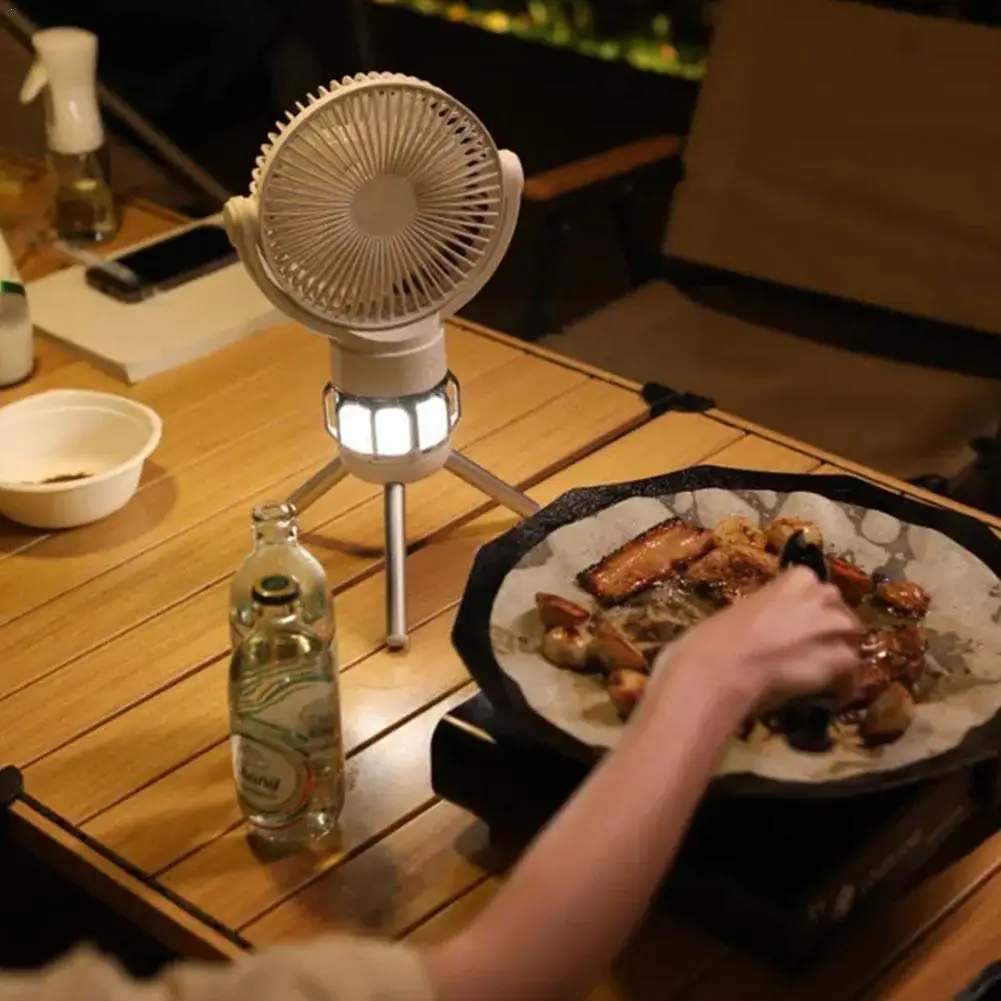 

10000mah Portable Camping Fan Rechargeable Desktop Led With Power Electric Ceiling Circulator Fan Lighting Wireless Tripod L2a7