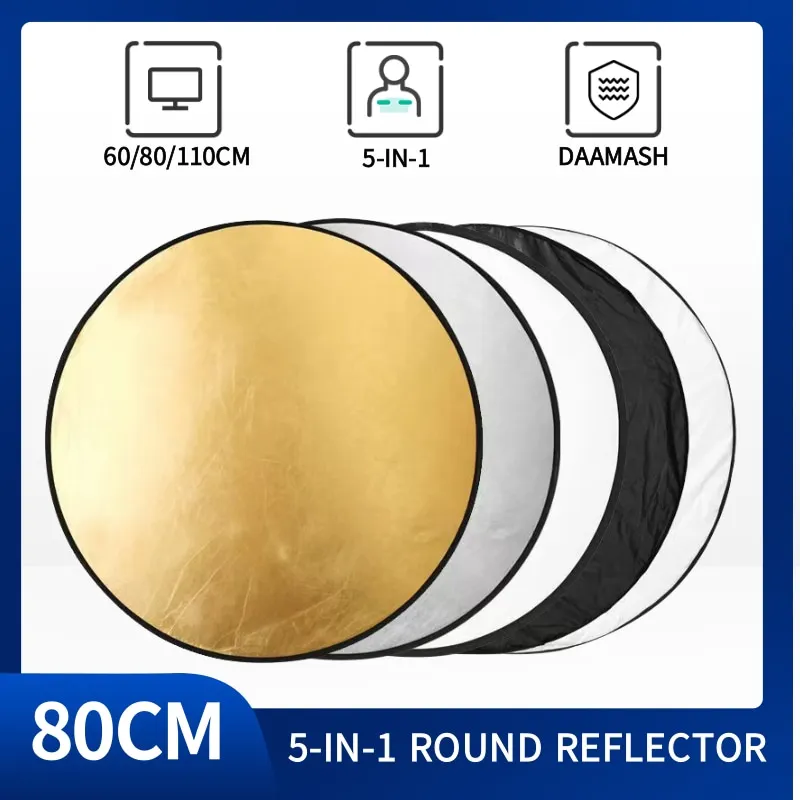 

5 in 1 Round Portable Reflector, Multi Color Outdoor Collapsible Diffuser Photography Light Reflectors For Studio Photo