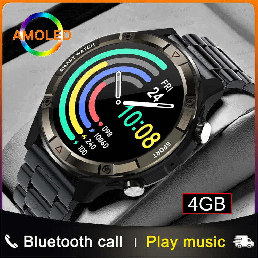 

Новинка 2023, Смарт-часы с AMOLED-экраном, всегда отображают время, звонки по Bluetooth, Смарт-часы с поддержкой 4G и местной музыки для мужчин, телефон Huawei, Xiaomi