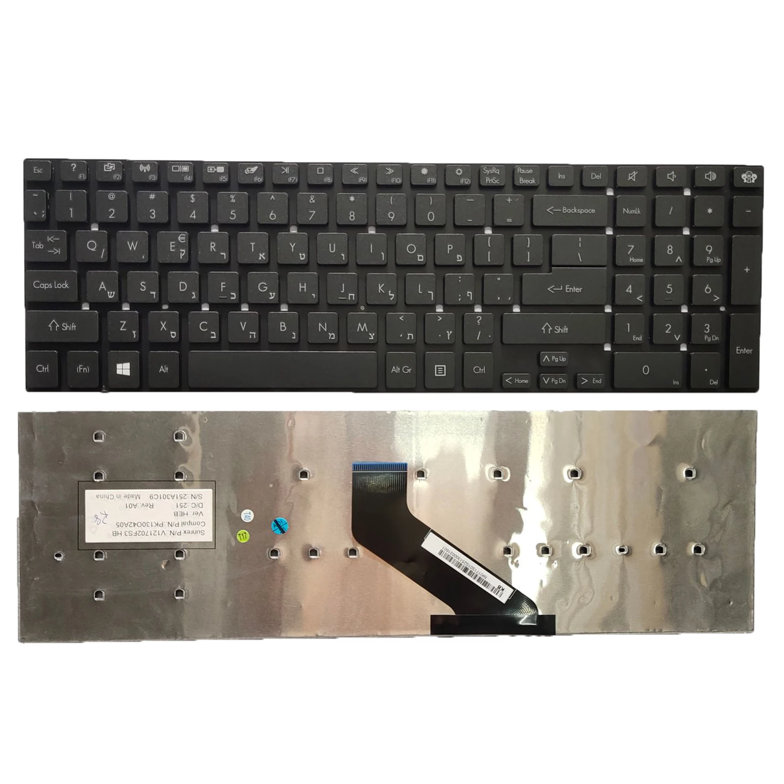 Клавиатура с раскладкой HB для шлюза ID57H NV52L NV55 NV55S NV56R NV57H NV75S, иврит, черный