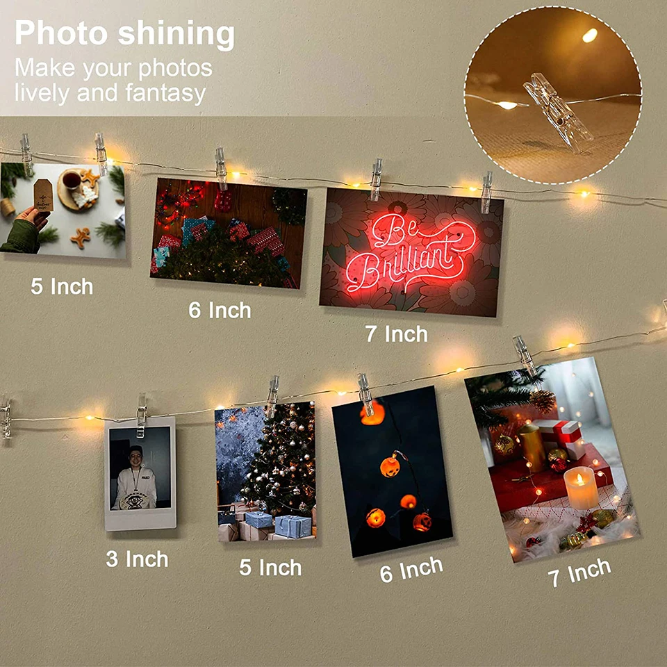 Фото Светодиодная гирлянда с фотозажимом, гирлянда с зажимом для фото, 10 м, USB-батарея, украшение для рождественской елки, гирлянда, свадьба, 2025, новогодний декор №3
