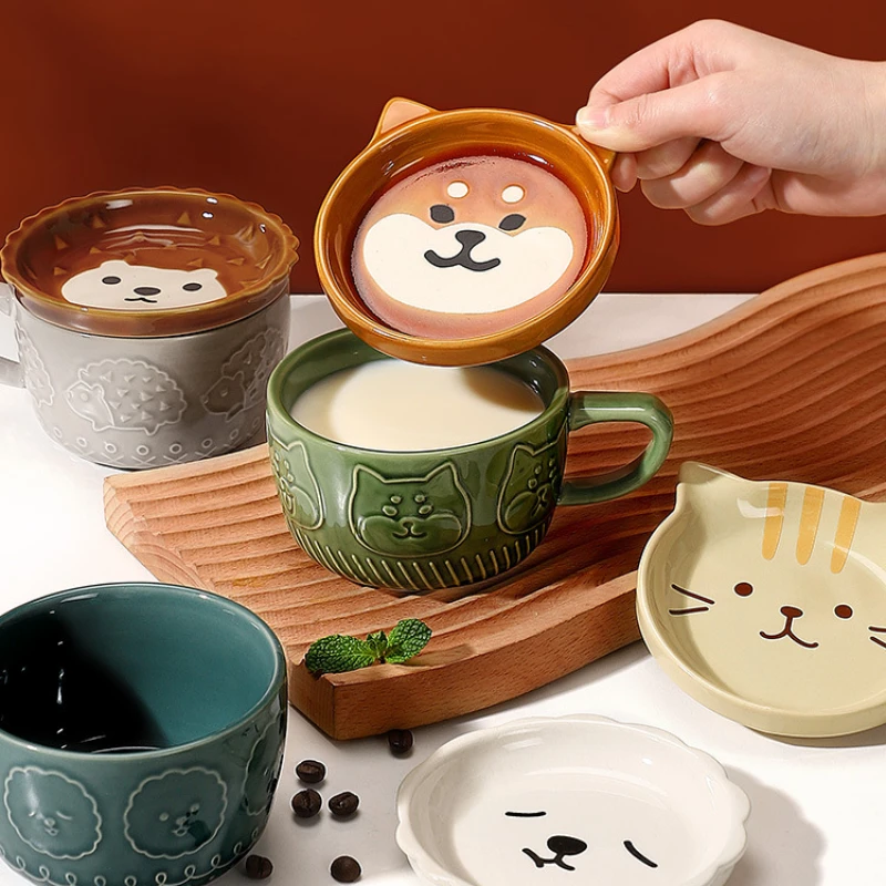 

Creative Mug Cute Cartoon Animal Ceramic Cup with Lid Cup Coffee Cup Breakfast Cup Student Milk Cup