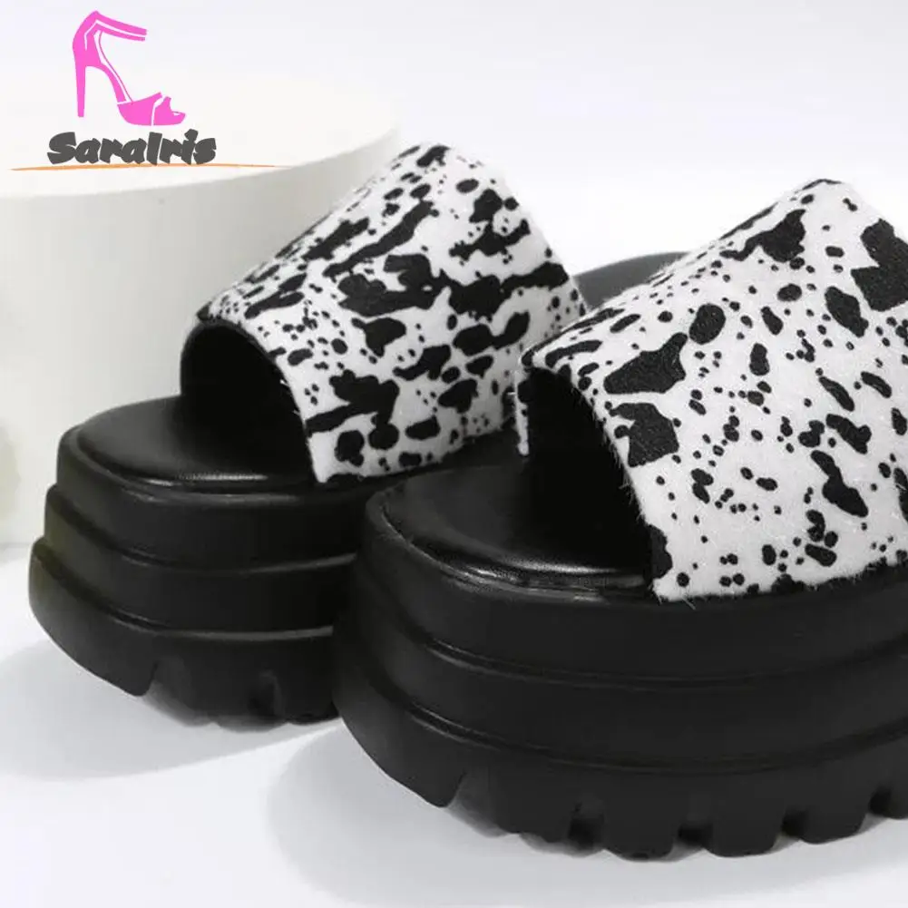Saralris 2023 Summer Women Splatter Paint Pattern Single Platform Sandals Fashionable Comfort Outdoor Nylon Slide Slipper Shoes