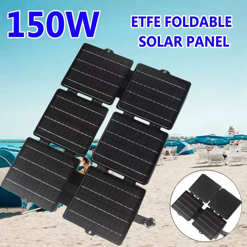 

150W Folding Solar Charger USB 5V DC 12V Waterproof Portable Solar Panel Bag Mobile Power Solar Plate for Outdoor Camping Hiking