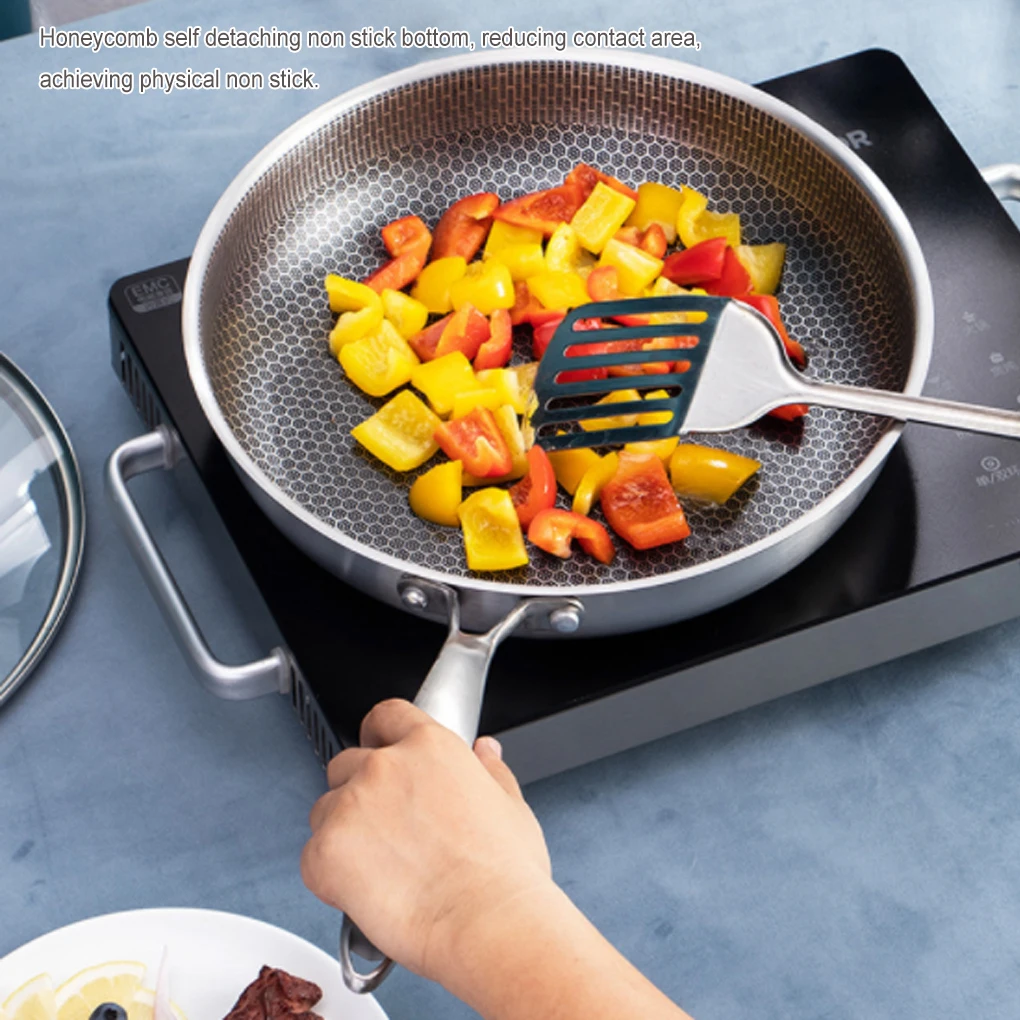 Household Restaurant Long Handle Stainless Steel Deep Frying Pot Meat Non-stick Flat Pan Cookware Kitchen Gadget 24cm