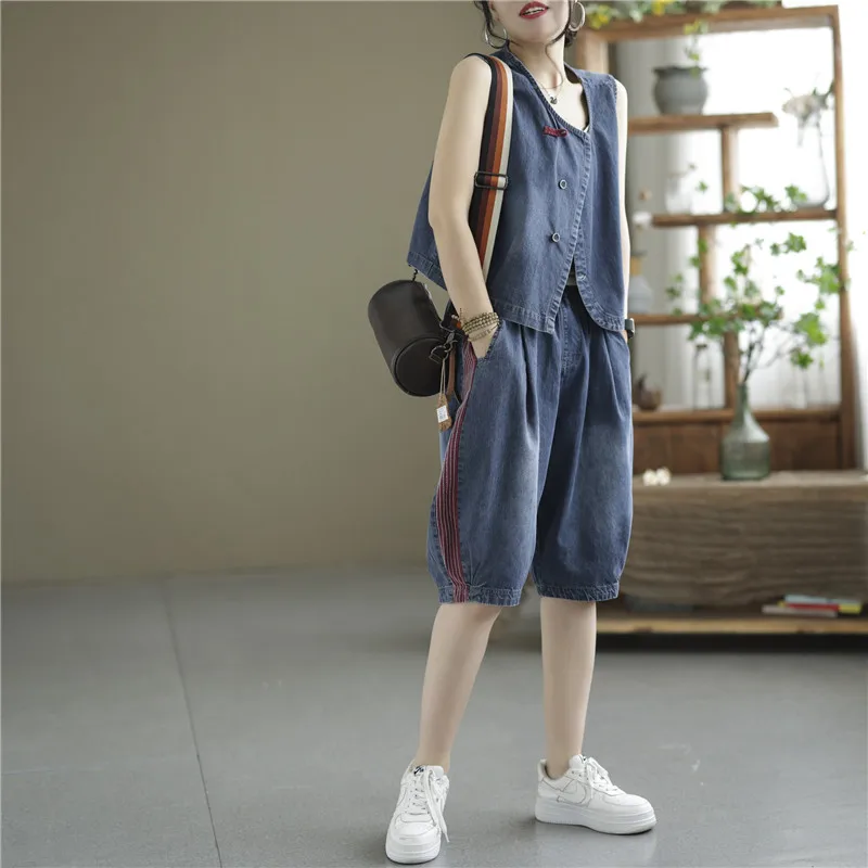 

Vests Women Loose Comfortable Vintage Ladies Single-Breasted Clothing Sleeveless Femme Leisure Cowboy Sleeveless Garment