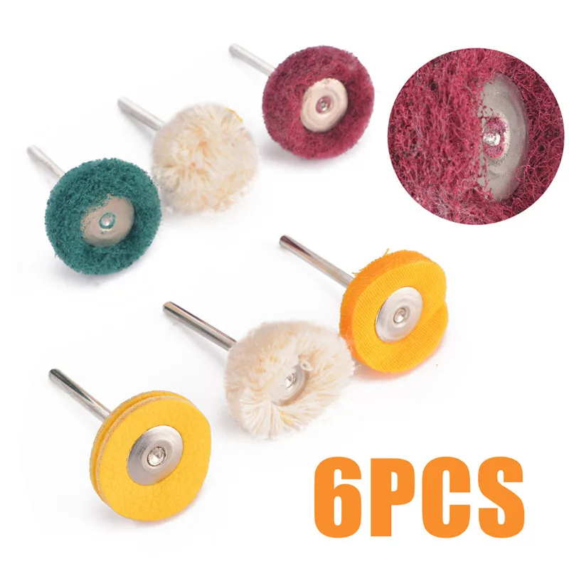 

6pcs Grinding Sanding Head Abrasive Buffing Wheel 3mm Shank Wool Felt Cotton Thread Polishing Mini Brush for Dremel Dril