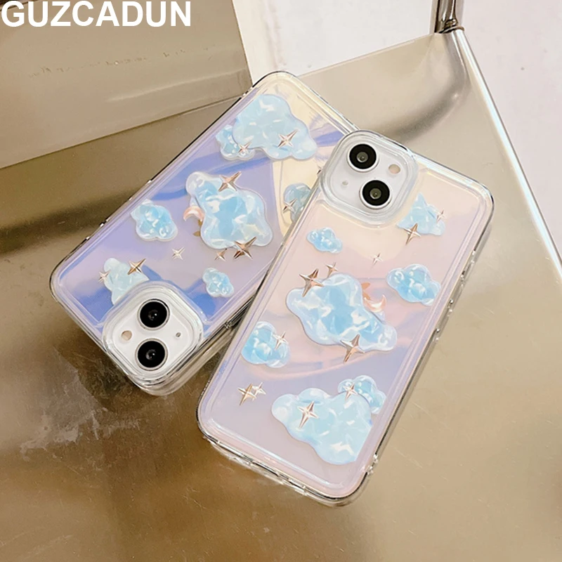 Модный чехол со звездами и облаками для Iphone 12 Pro Max, прозрачный мягкий чехол из ТПУ с блестками, бумажный чехол для Iphone 13 11 Pro Max Xr Xs X, чехол