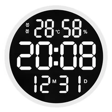12 인치 대형 디지털 Led 벽시계 알람, 현대 가정 장식. 달력, 스마트 밝기, 습도, 온도 온도계