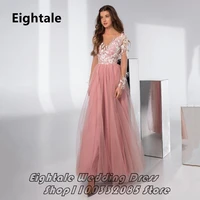 eightale blush pink long sleeve evening dresses tulle floor length formal women dress 2022 arabic prom gown robe soir%c3%a9e femme