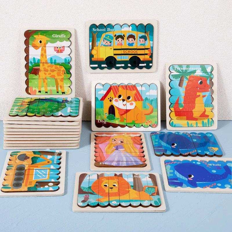 

Wooden cartoon strip puzzle early education and Enlightenment for young children