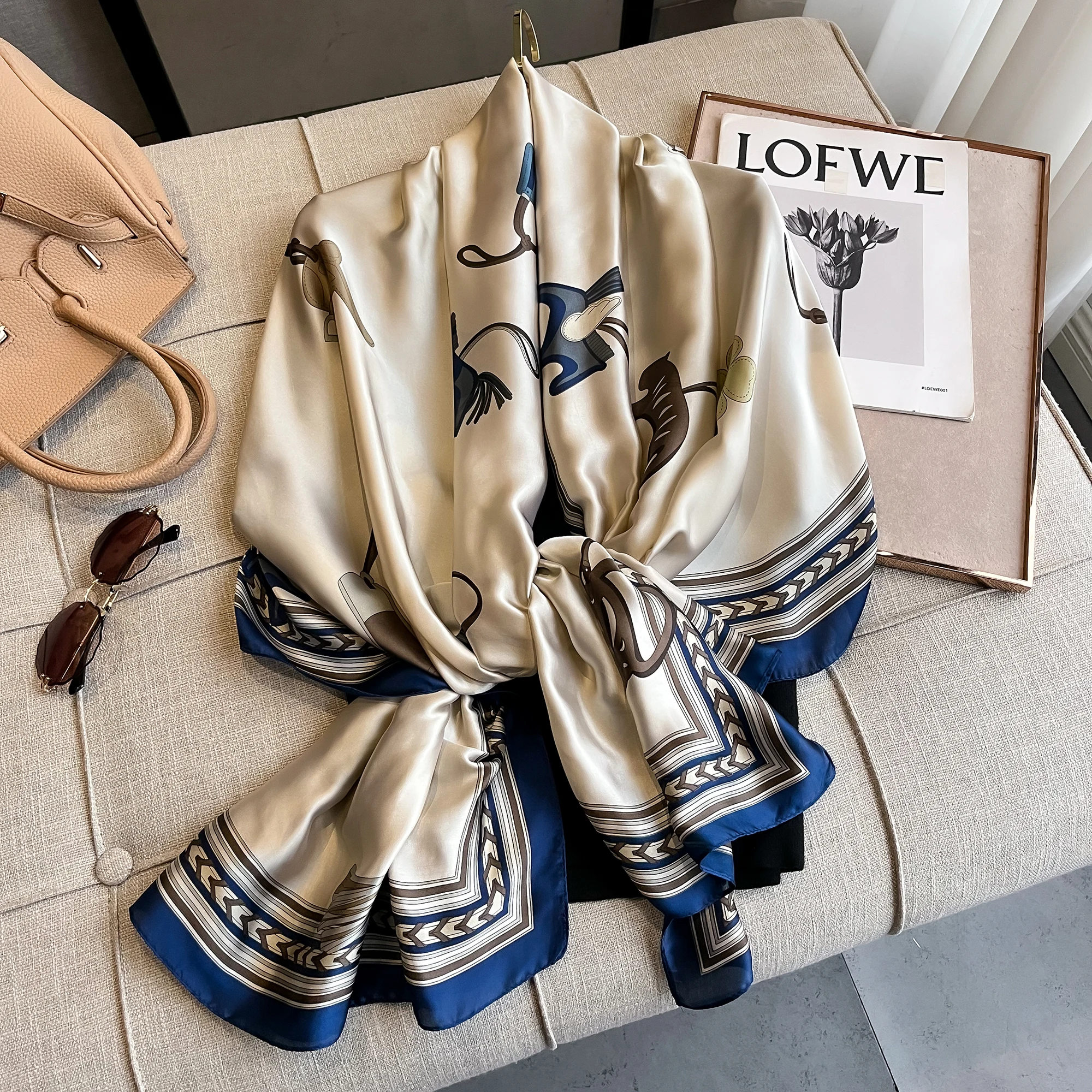 Роскошный брендовый женский шелковый шарф 180*90 см летняя модная шаль с принтом