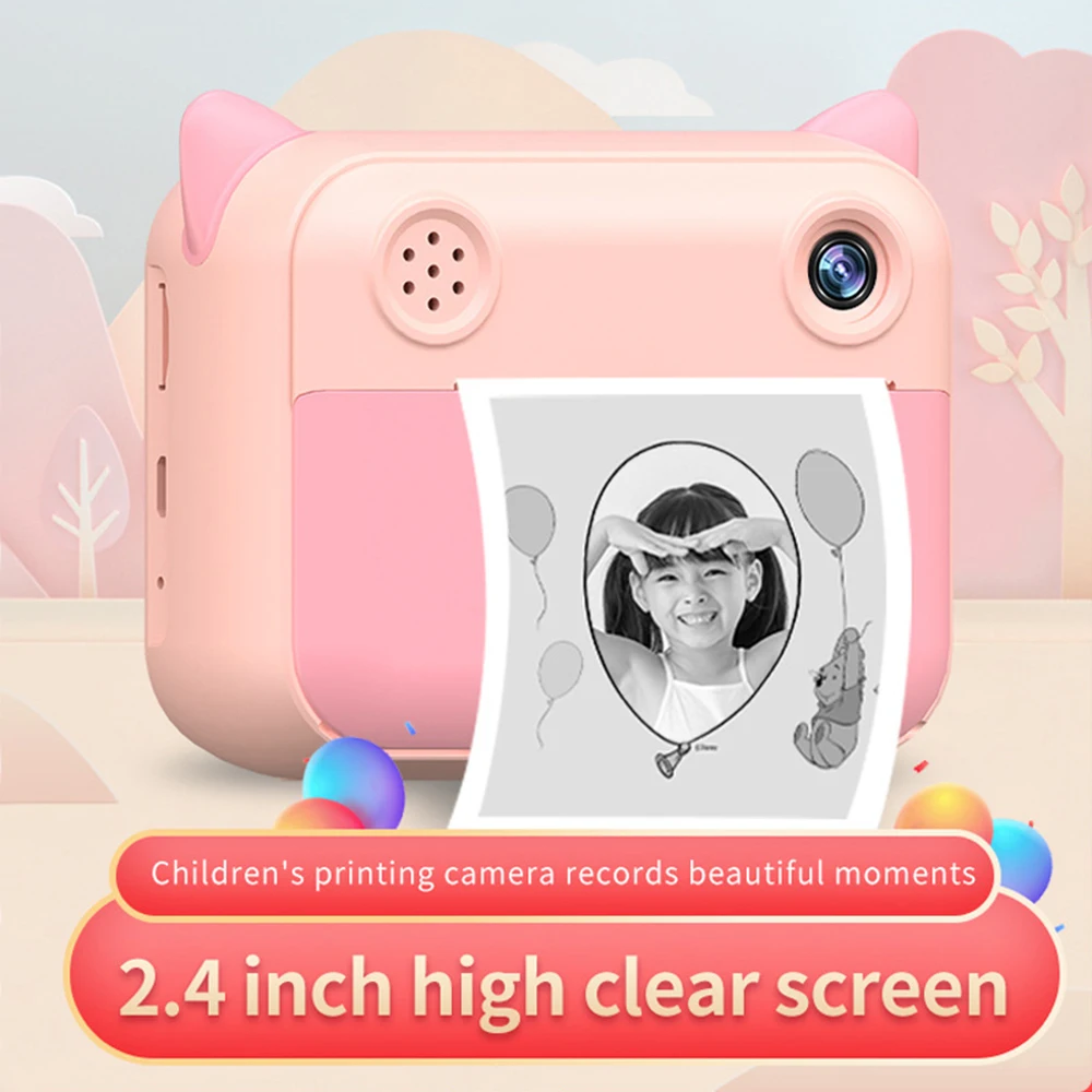 

Cute Kids Instant Print Camera 1080P Digital Video Camera Dual Camera Lens 12MP 2.4 Inch LCD Screen for Boys Girls Birthday Gift