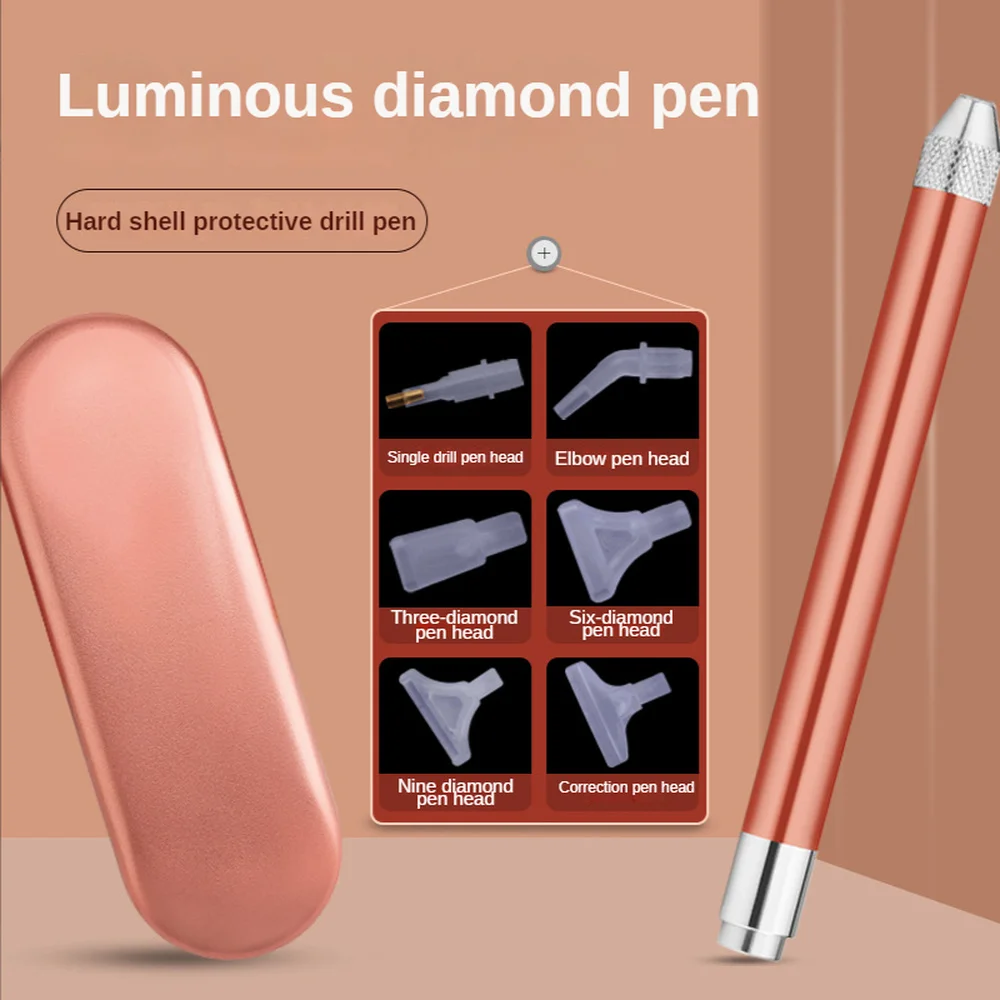 

Glowing Nail Point Drill Pen Battery Type Diamond Painting Stick Drill Tool Elbow Luminous Pen Set Art Tools Rhinestones Picking