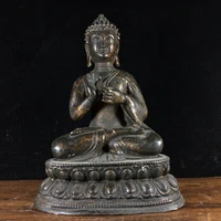 7 tibetan temple collection old bronze cinnabar mud gold hands together shakyamuni lotus platform sitting buddha ornament