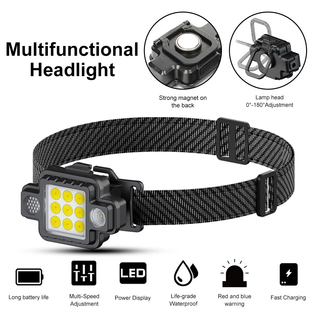 

Super Bright COB LED Headlight USB Charging Camping Lamp Night Riding Running Light Outdoor Work Light Waterproof Emergency Lamp