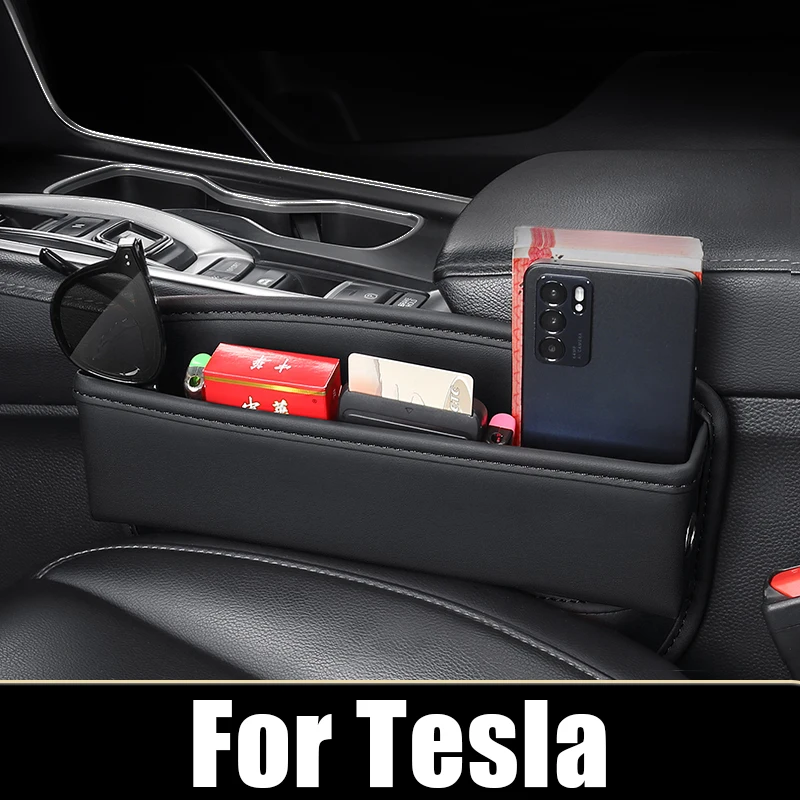 

For Tesla Model 3 Y S X PU Leather Car Seat Crevice Storage Box Card Phone Key Holder Universal Organizer Pocket Accessories