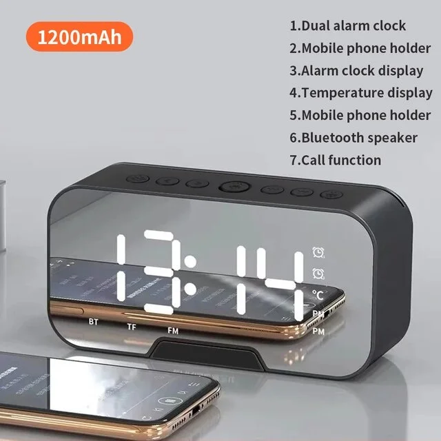 

Multifunction Alarm Clock LED Wireless Bluetooth-compatible Speaker FM Radio Music Player TF Card Bass Boom For All Phone Clocks