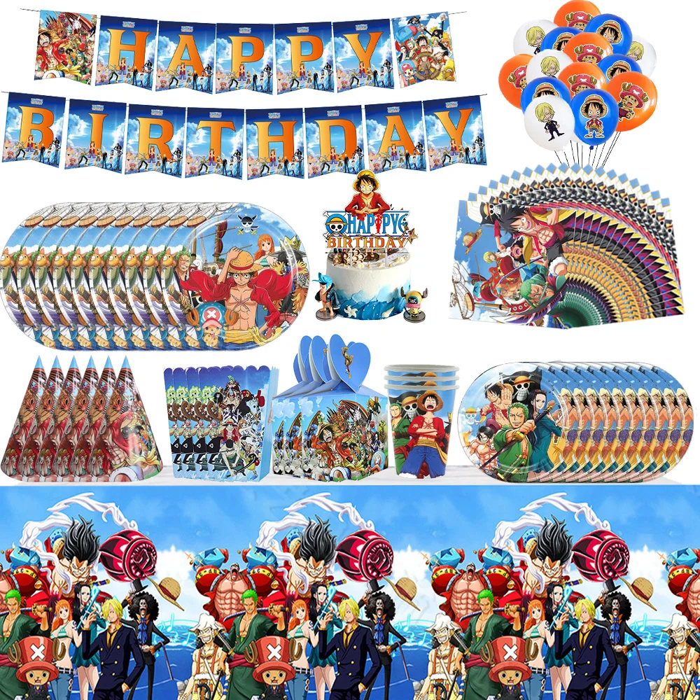 

ONE PIECE Luffy Zoro Birthday Decorations Paper Tableware Party Supplies Cups Plates Stickers Balloons Napkins Decor Party Favor
