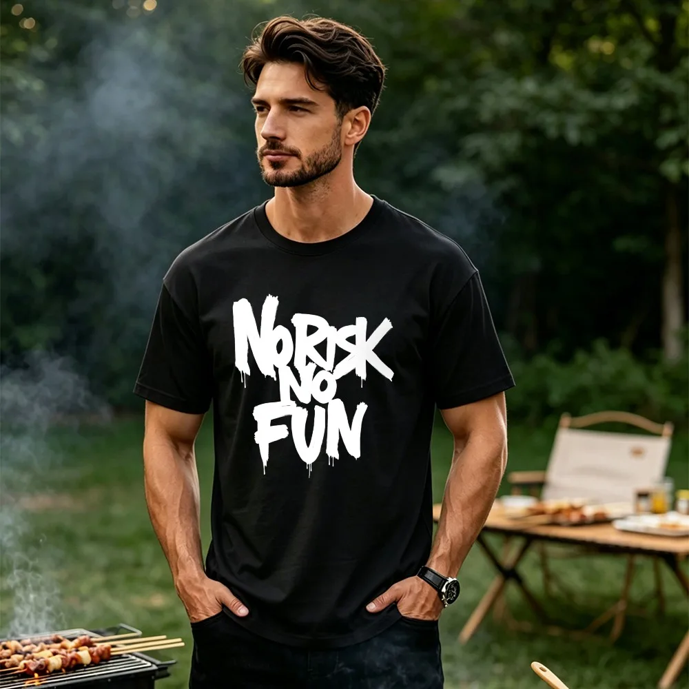 Фото Футболка унисекс из хлопка с принтом в стиле граффити Drip Brush Font No Risk No Fun Bold Letter Print, повседневная, молодежная, модная, в духе приключений, подарок на каждый день №2