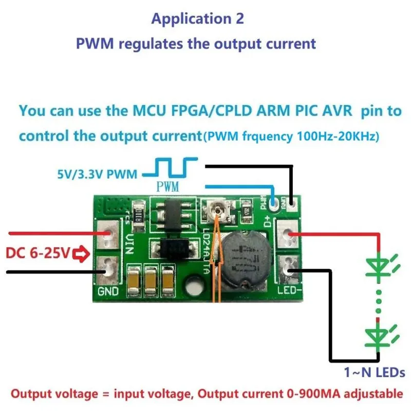 LD24AJTA DC 6-24 В 30-900 мА Регулируемый светодиодный драйвер ШИМ-контроллер DC-DC