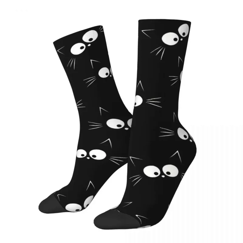 

Happy Men'S Socks Cute Black Retro Harajuku Cat Meow Hip Hop Seamless Crew Crazy Sock Gift Pattern Printed