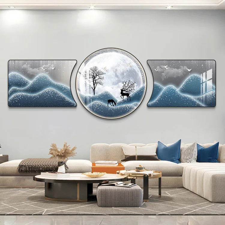 

decoration painting with both fortune and wealth murals, modern light luxury and grand triptych painting, symbolizin