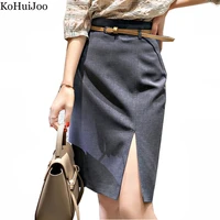 kohuijoo pencil skirt woman 2022 spring autumn korean commute formal front split lady office skirts with belt high waist a line