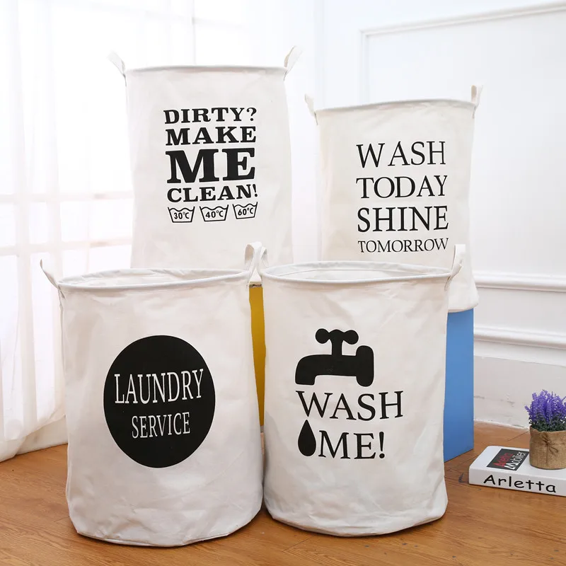 

Dirty Clothes Storage Bucket English Word Waterproof Folding Basket Plus Size White Laundry Basket Home Office Storage Supplies