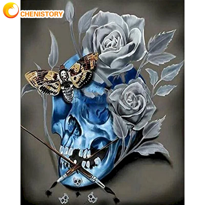 

CHENISTORY 40x50cm Frameless DIY Painting By Numbers Blue Skull For Adults Wall Art Picture Modern Picture By Numbers Diy Gift A