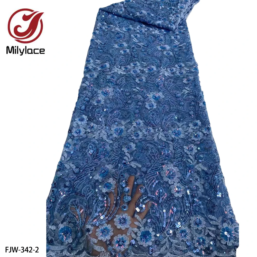 

Beautiful Pattern French Tulle Lace Fabric 5 Yards Flower Embroidery Lace Fabric with Sequins Special Design for Wedding FJW-342