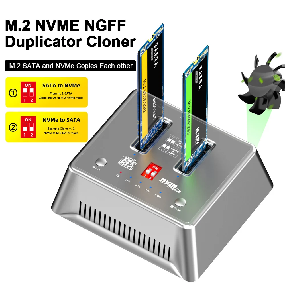 

Дубликатор M.2 NVME NGFF, Дубликатор, док-станция для SSD-накопителей, двойной отсек, Автономная клон, корпус для мобильных жестких дисков, вилка ст...
