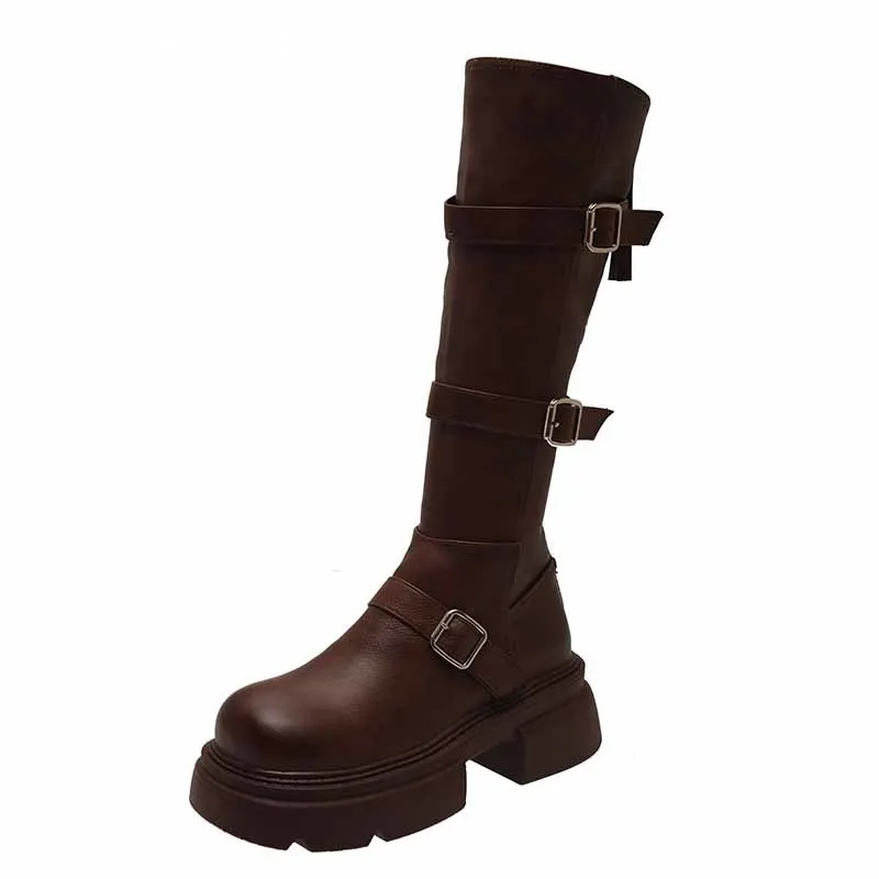 Женские высокие ботинки на платформе модные дизайнерские кожаные среднем