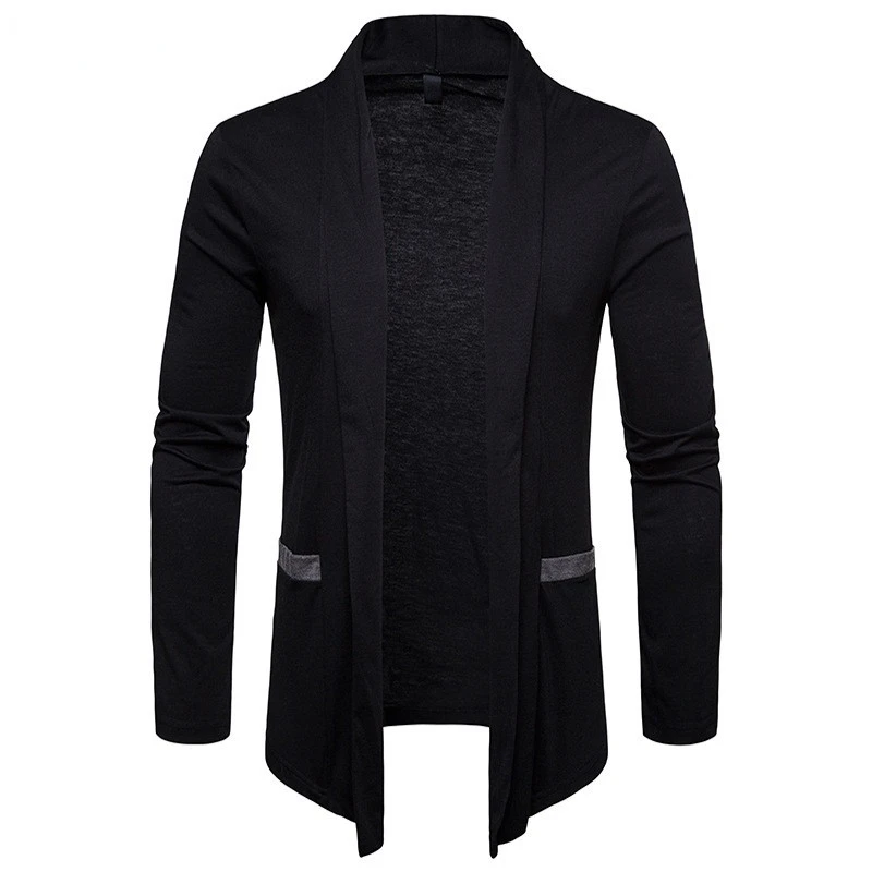 Mens Lightweight Cardigan Sweater Shawl Collar Open Front Long Sleeve Knit Slim Fit Cashmere Sweaters with Pockets Jersey Hombre