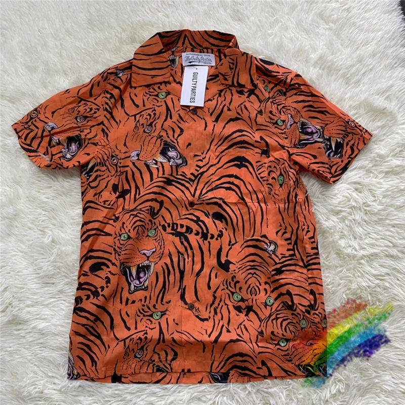 

New Tiger WACKO MARIA Shirt Men Women 1:1 Top Version Tiger Stripes Hawaii T-shirt Breathable Top Tees