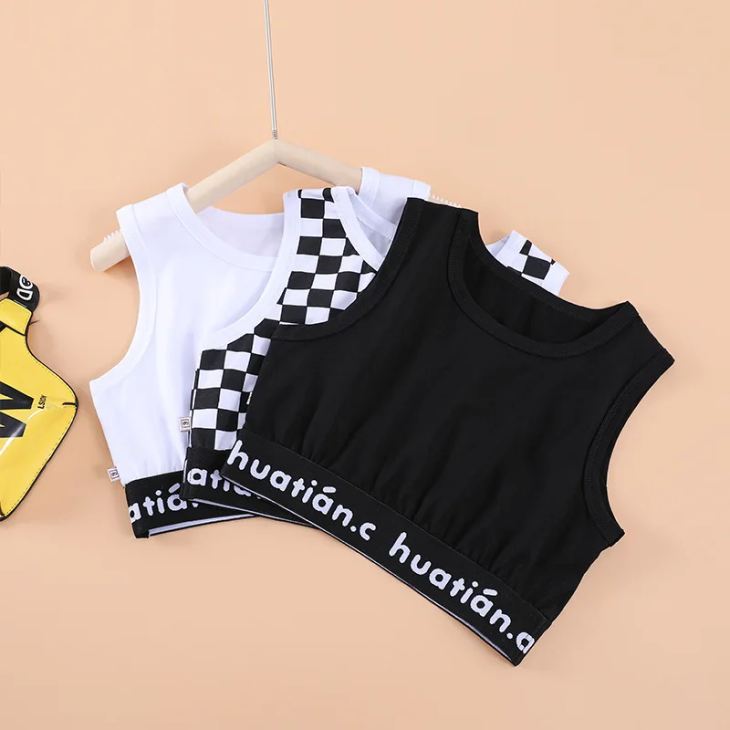 

Kids Hip Hop Girls Clothing Jazz Costumes Letters Print Tops Crop Vest Sports Set Modern Dance Vest Street Dancing Wear XS3676