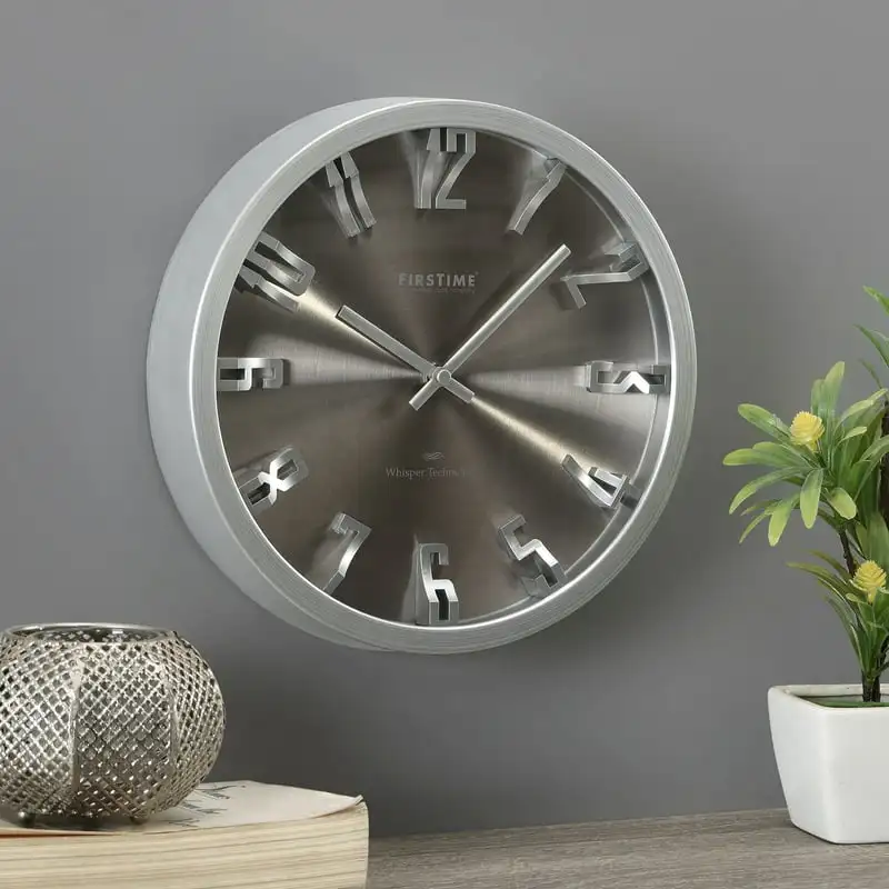 

Co. Silver Dimension Whisper Wall Clock, Modern, Analog, 10.75 x 2 x 10.75 in