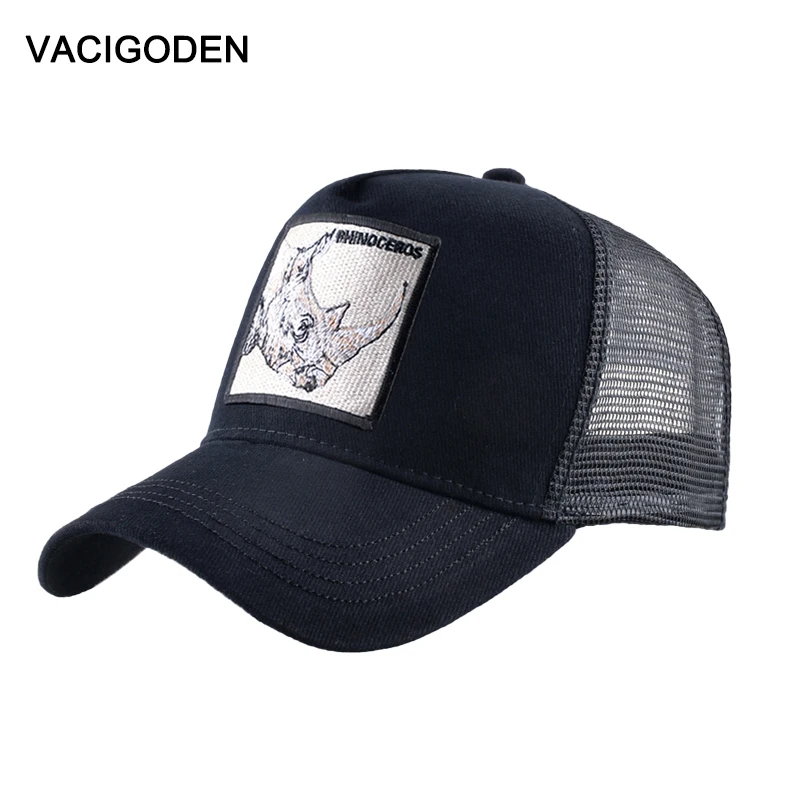 

VACIGODEN Fashion New Baseball Cap Men Women Mesh Bone Hat With Rhinos Embroidery Patch Trucker Casquette Summer Visor Gorras