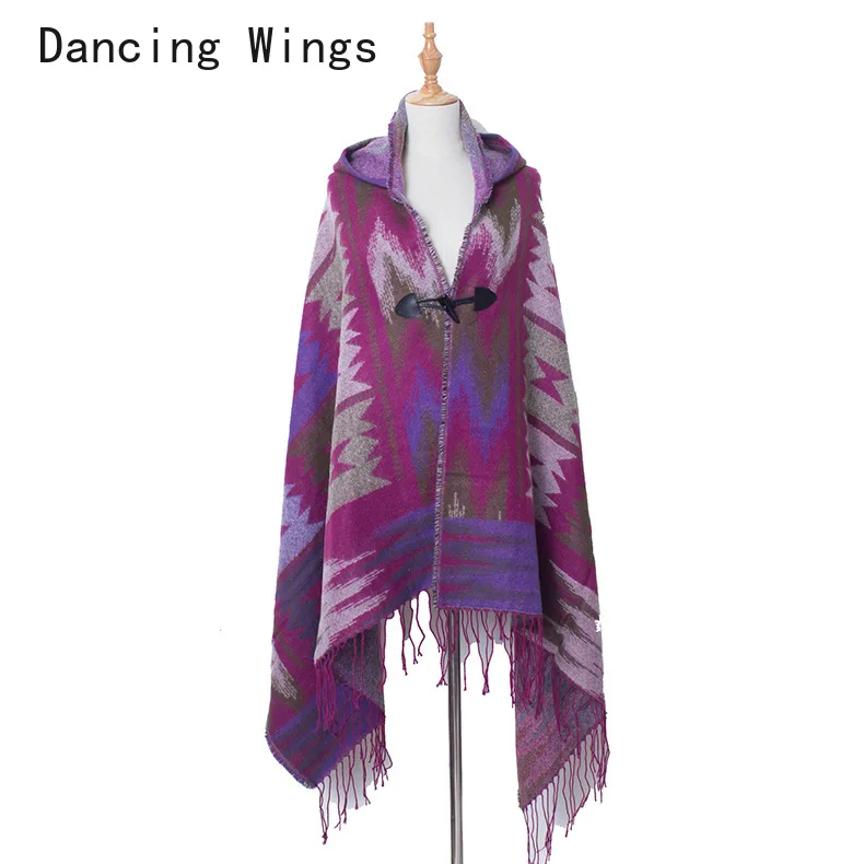 Женское пончо с капюшоном накидка-плащ бахромой женский свитер в богемном стиле