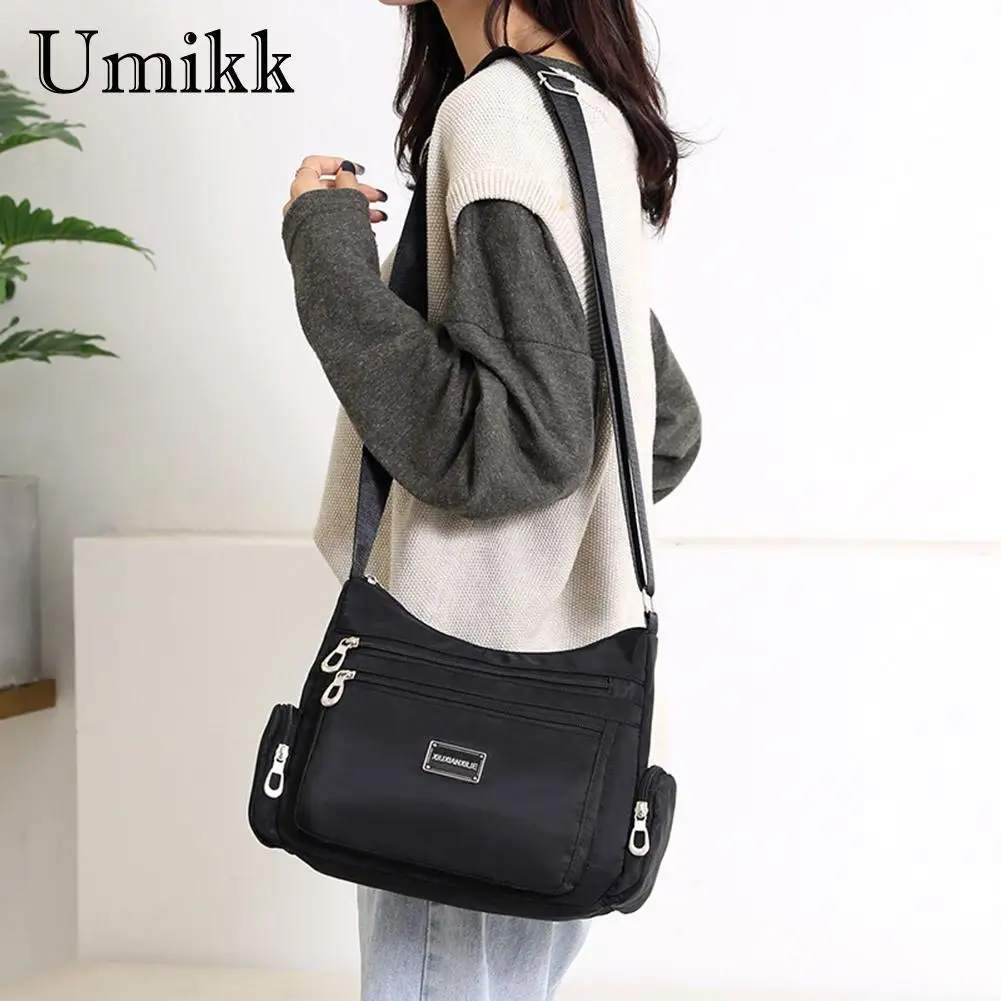 

Винтажная однотонная сумка через плечо для женщин, повседневный нейлоновый водонепроницаемый саквояж для покупок, вместительный тоут с несколькими карманами для мам