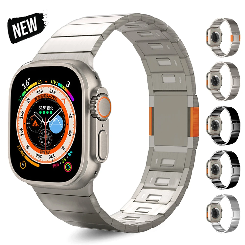 

New Upgrade Magnetic Buckle Link For Apple Watch Ultra 49mm Band 8 7 45mm 44mm Adjustable Stainless Steel Bracelet iWatch 4 42mm