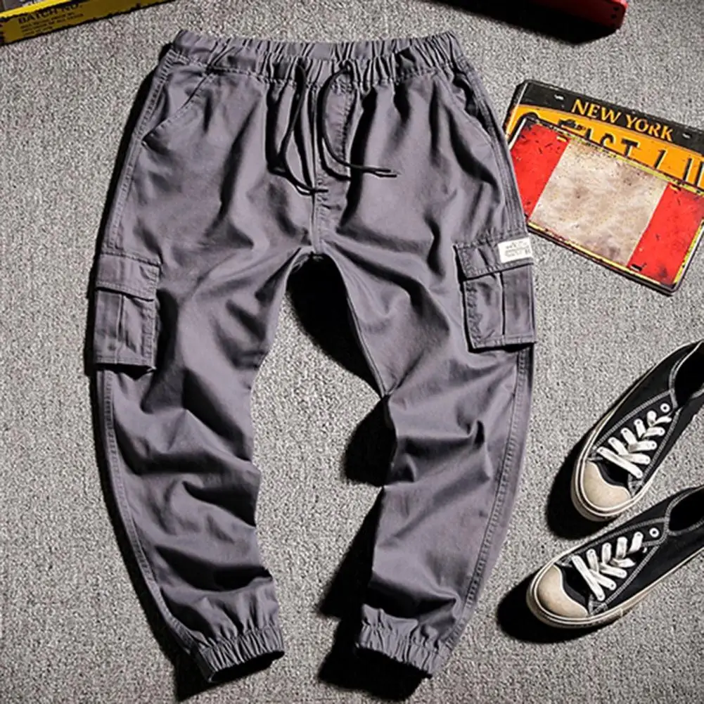 

Wear-resistant Stylish Deep Crotch Pure Color Cargo Pants Sweat Absorption Men Cargo Pants Thin Clothes