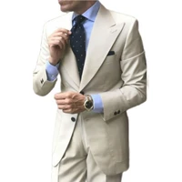 fashion beige wedding men suits wide peak lapel tuxedo costume homme terno masculino slim fit blazer 2 pieces jacketpants