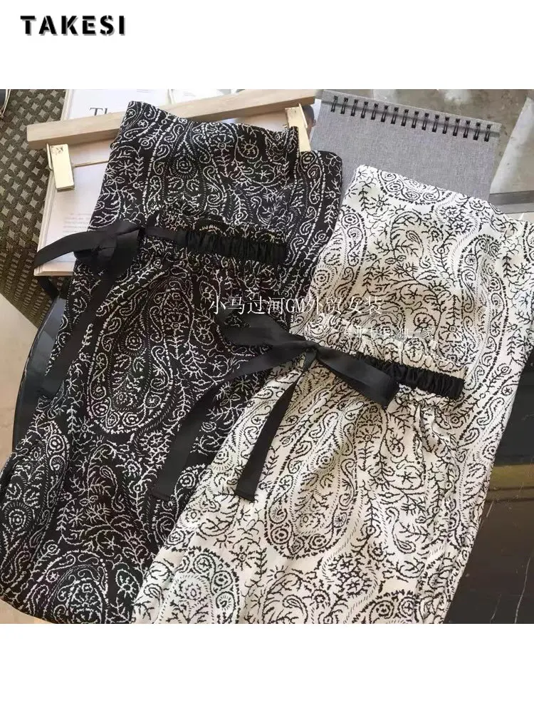 

2023 Summer Vintage Paisley Print High Waist Wide Leg Pants Spring Women's Fashion Elastic Waist Soft Full Length Trousers