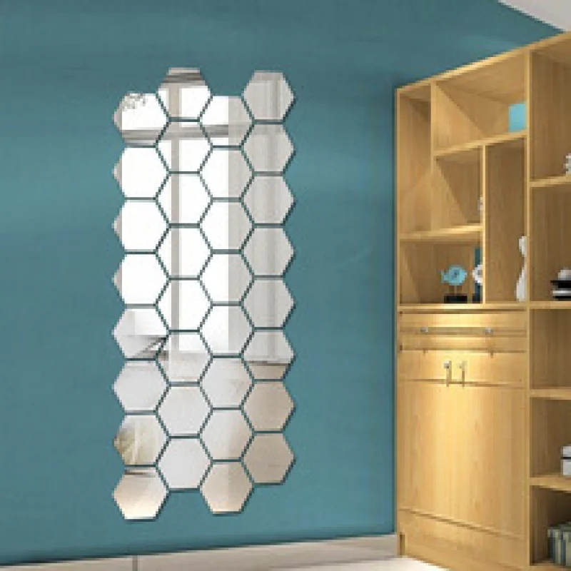 12Pcs/set Hexagon Mirror Sticker Diy Wall Stickers 3D Acrylic Self-Adhesive Aisle Floor Decor Bathroom Modern Decals |