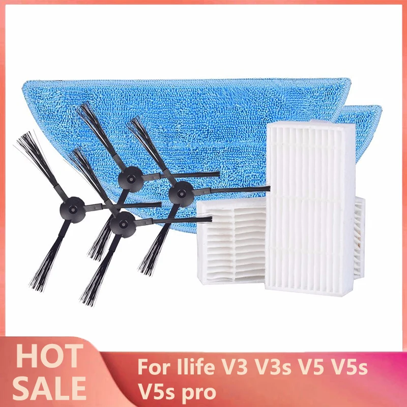 

8pcs Hepa Filter Robotic Vacuum Cleaner Side Brush Mop Cloth Replacement for Ilife V3 V3s V5 V5s V5pro V50 V55 X5 Sweeper Part