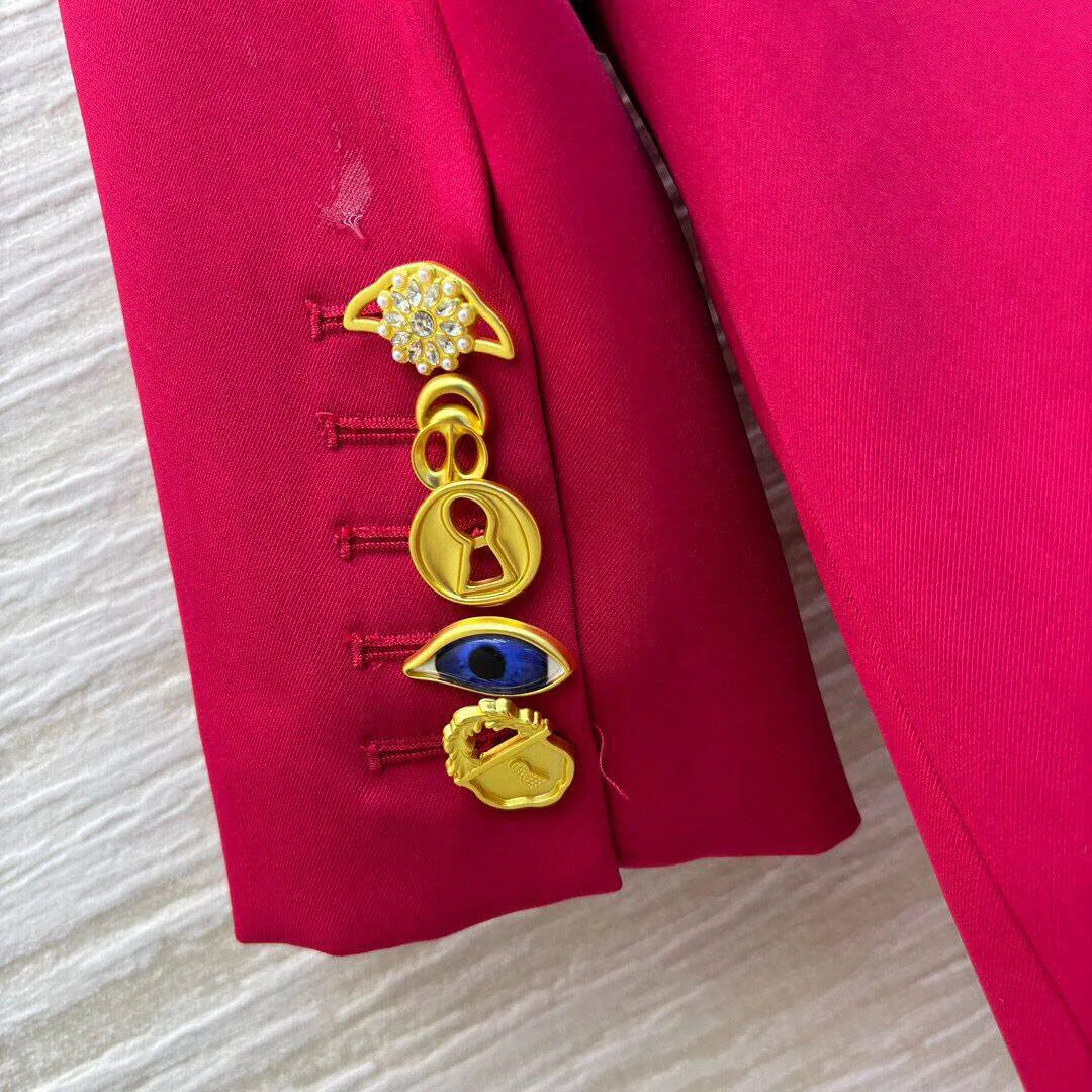 Женский свободный Блейзер повседневный однотонный блейзер с золотыми