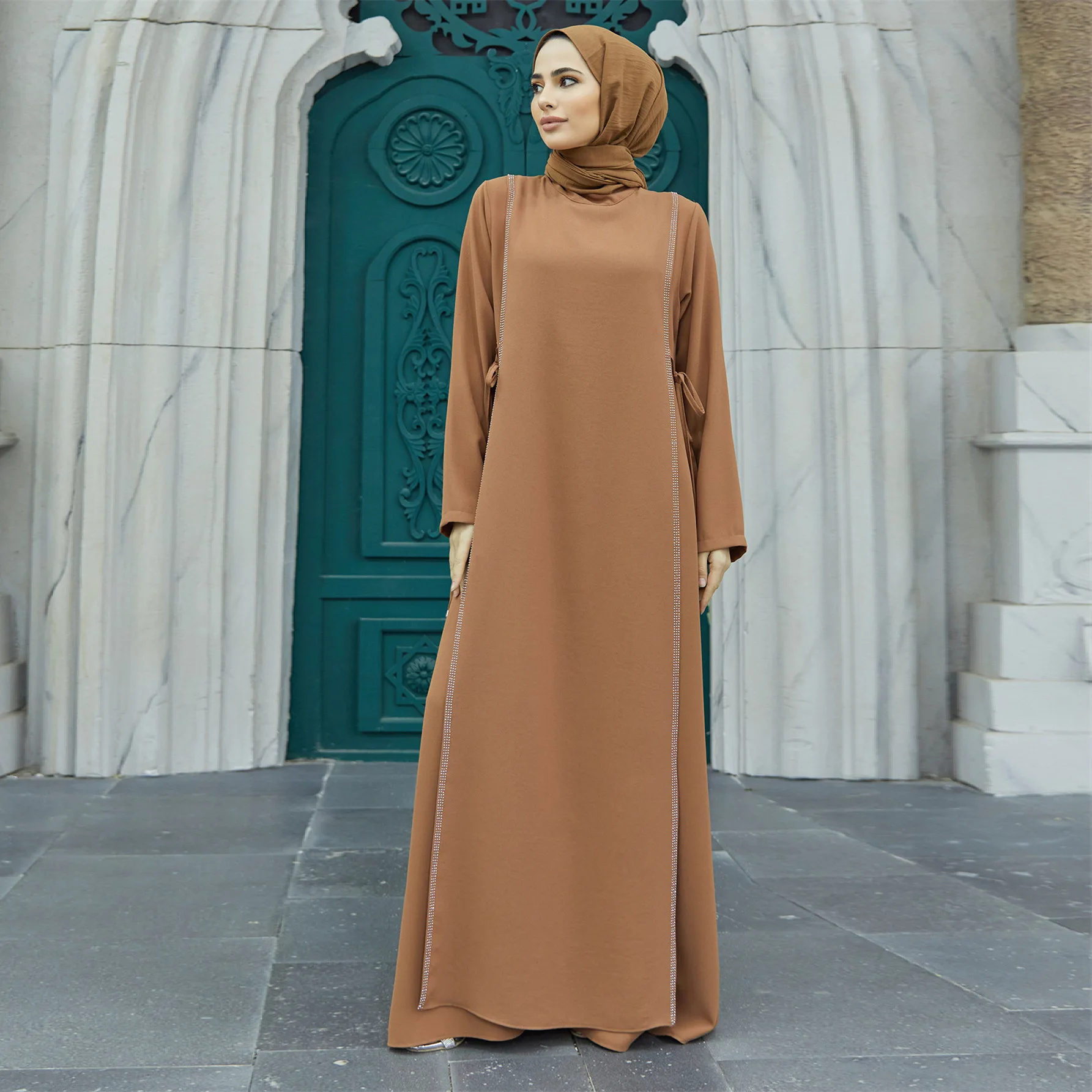 Muslim Fashion Middle Eastern Robe Diamond Spliced Waist Hijab Dress Abaya Dress Islamic Clothing for Women Abayas for Women
