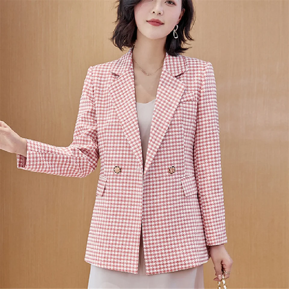 

Spring Autumn Lattice Blazers Women Elegant Fashion Business Female Blazer Fashion Long Sleeve Coat Blazers Ladies